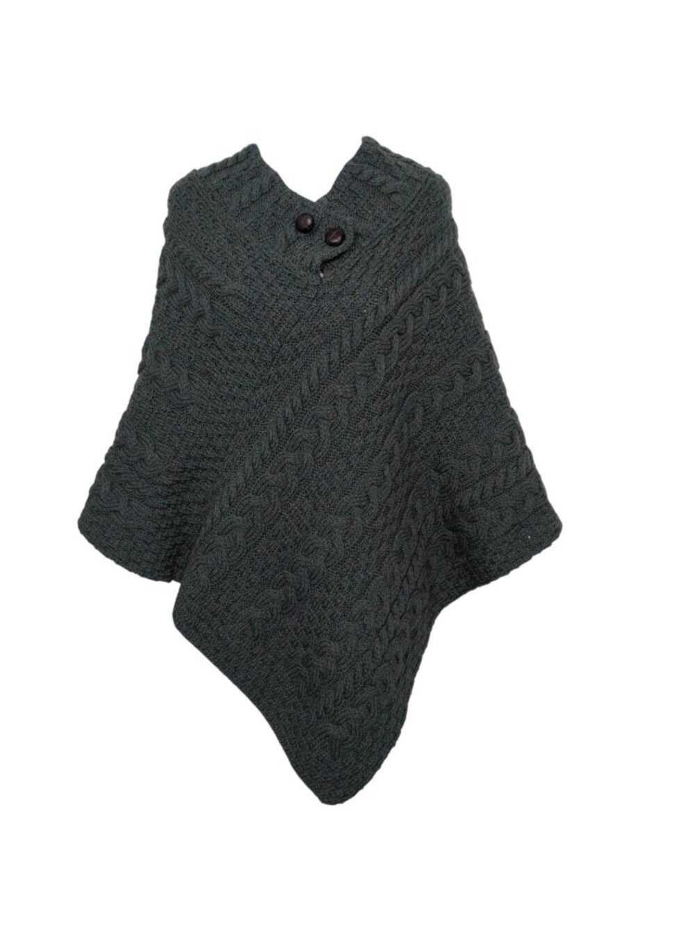 Aran Irish Knit Poncho Womens One Size Green 100% Merino Wool Cottagecore Boho